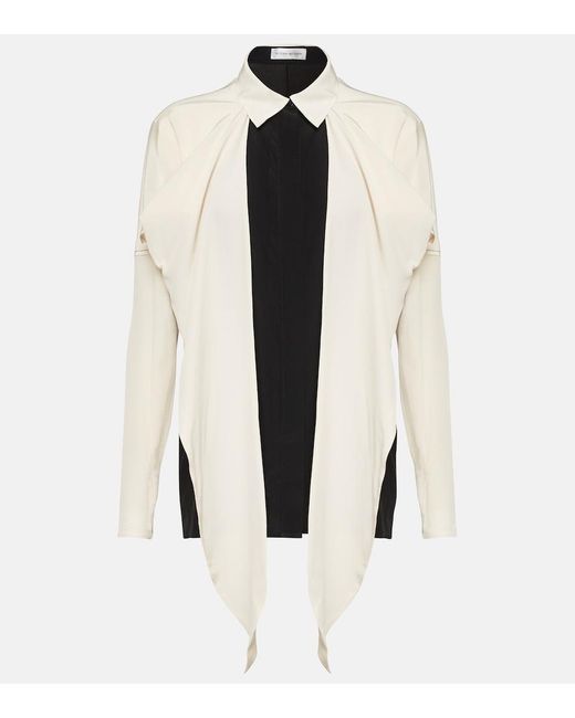 Victoria Beckham White Bow-Detail Silk Crepe De Chine Blouse