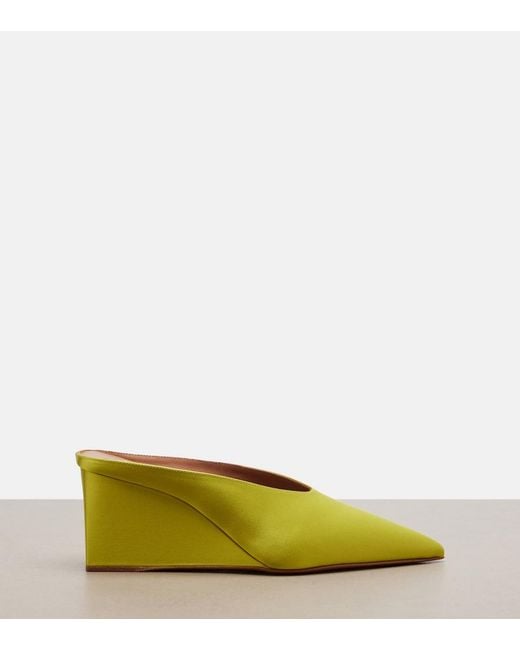 Alaïa Yellow Cube Satin Wedge Mules