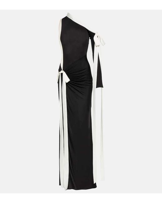David Koma Black Bow-Detail Off-Shoulder Jersey Gown