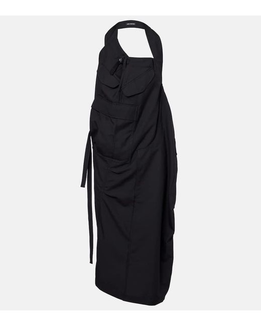 Junya Watanabe Black Halterneck Wool Midi Dress