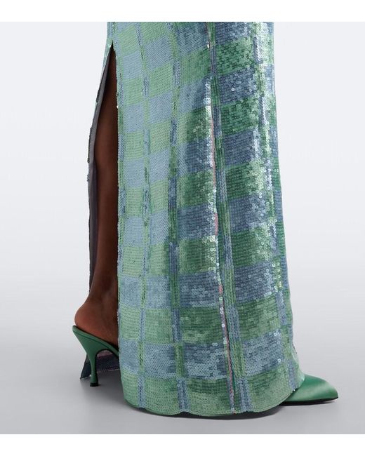 Markarian Blue Nerine Gingham Sequined Gown