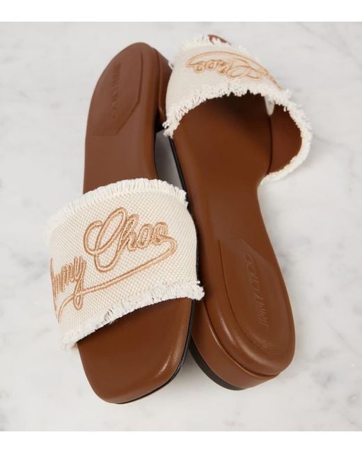 *Jimmychoo* Joa キャンバス&レザー ロゴ刺繍入 サンダル JIMMY CHOO Joa logo-print canvas and leather slingback