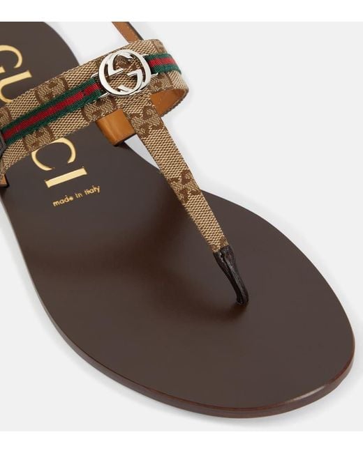 Gucci Brown Leather-trimmed Thong Sandals