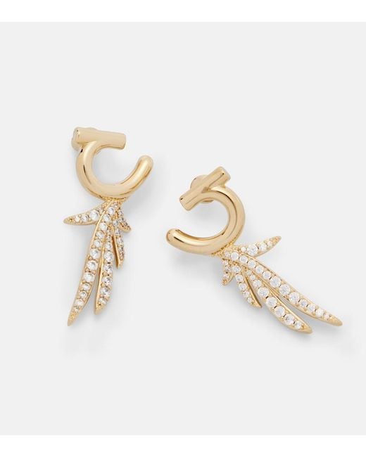 Ferragamo White Crystal-Embellished Earrings