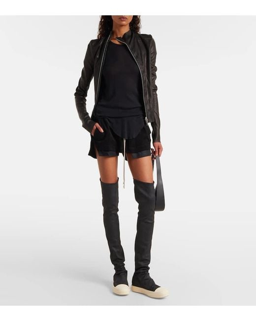 Rick Owens Black Coated Denim Over-The-Knee Boots