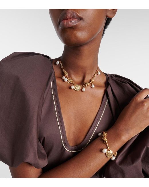 ALÉMAIS Metallic Faux Pearl Embellished Charm Necklace