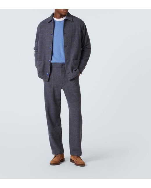 God's True Cashmere Blue Herringbone Checked Cashmere Straight Pants for men