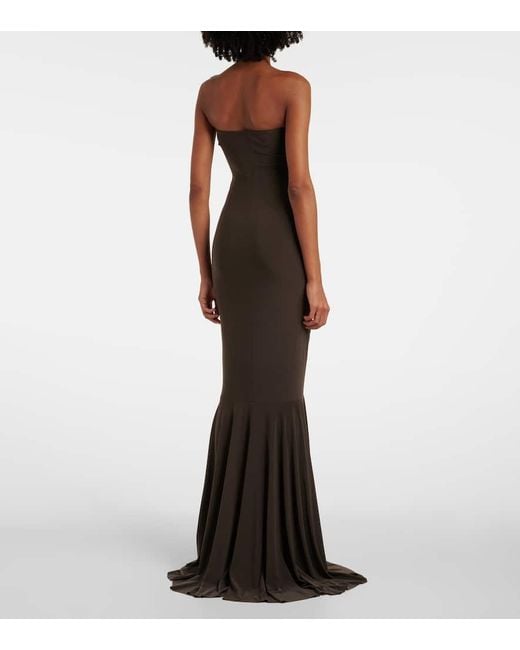 Norma Kamali Brown Strapless Ruched Jersey Gown