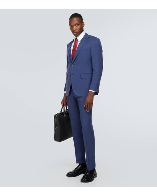 Canali Blue Single-breasted Linen And Silk Suit for men