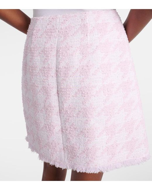 Mini-Jupe En Coton Melange A Carreaux Balmain en coloris Pink