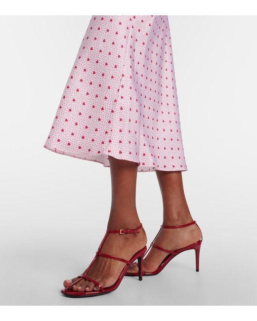Rodarte Pink Floral-Applique Printed Silk Slip Dress