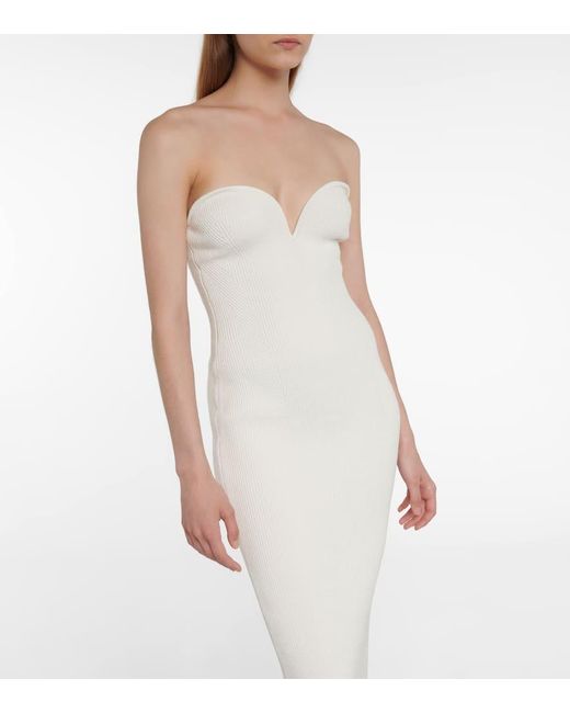 Galvan White Thalia Strapless Midi Dress