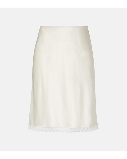 Leset White Barb Lace-Trimmed Satin Slip Skirt