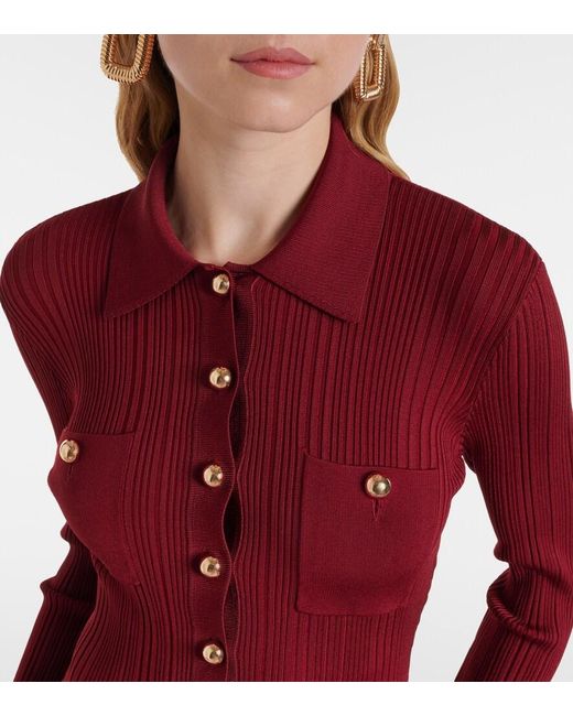 Self-Portrait Red Ribbed-Knit Midi Dress