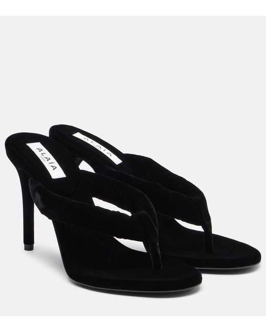 Alaïa Black 90 Velvet Thong Sandals