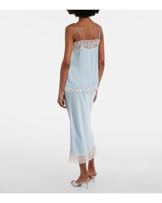 Faithfull The Brand Blue Cydney Lace-Trimmed Satin Midi Skirt
