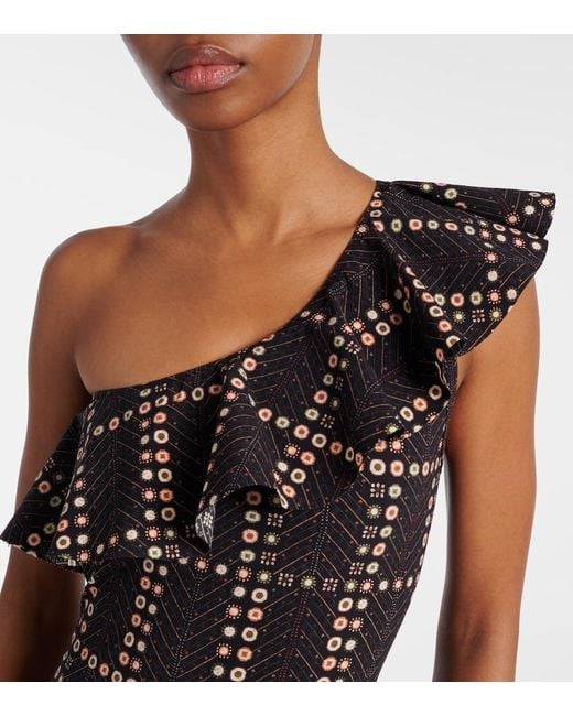 Isabel Marant Black Siciliyage Ruffled One-Shoulder Swimsuit
