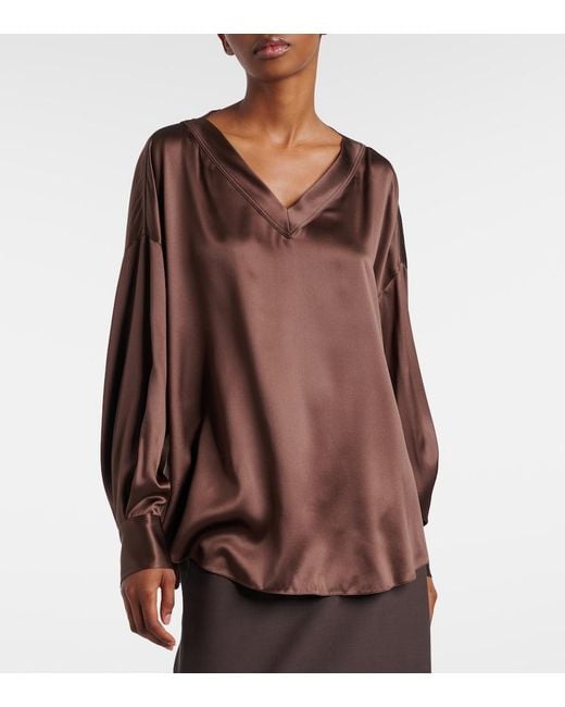 Brunello Cucinelli Brown Bluse Aus Seidensatin