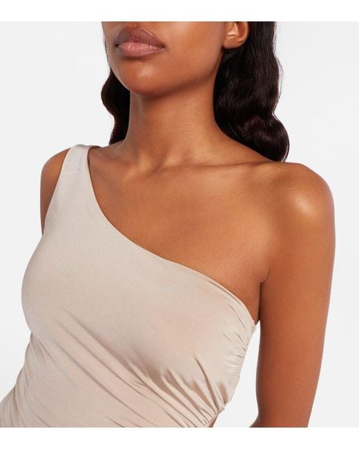 Max Mara Natural Canarie Ruched One-Shoulder Swimsuit