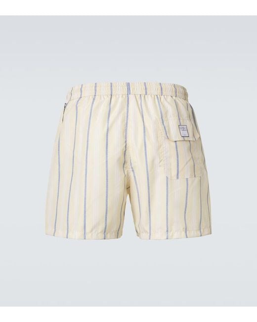Fedeli White Striped Swim Trunks for men