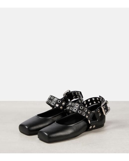 Alaïa Black Verzierte Mary-Jane-Ballerinas Aus Leder