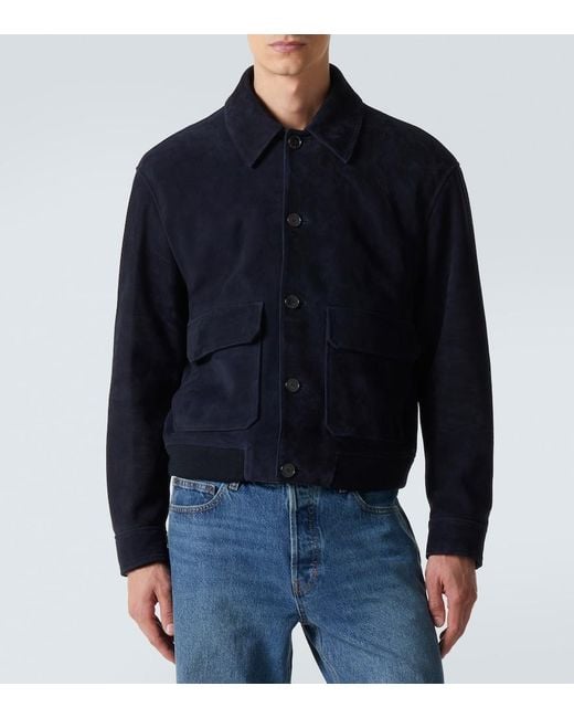 FRAME Blue Suede Blouson Jacket for men