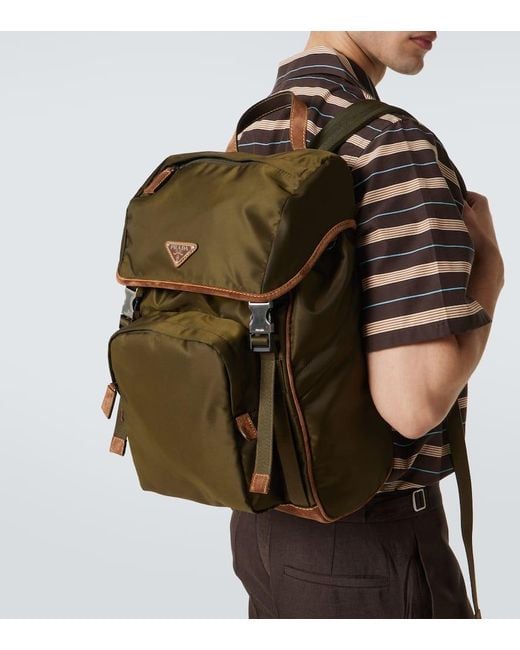 Prada Green Re-Nylon Suede-Trimmed Backpack for men