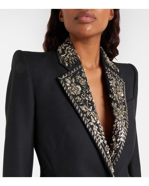 McQueen Black Embellished Single-Breasted Blazer