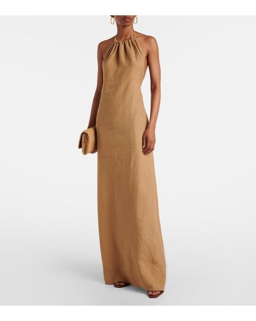 Nili Lotan Natural Lelia Halterneck Linen Maxi Dress