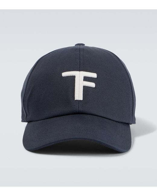 Tom Ford Blue Tf Embroidered Leather-Trimmed Baseball Cap for men