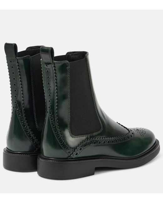 Tod's Green Leather Chelsea Boots