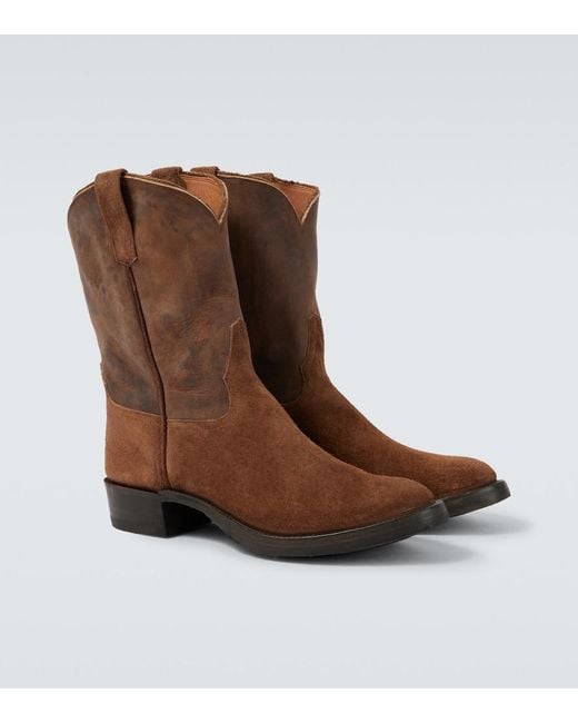 RRL Brown Suede And Leather Cowboy Boots for men