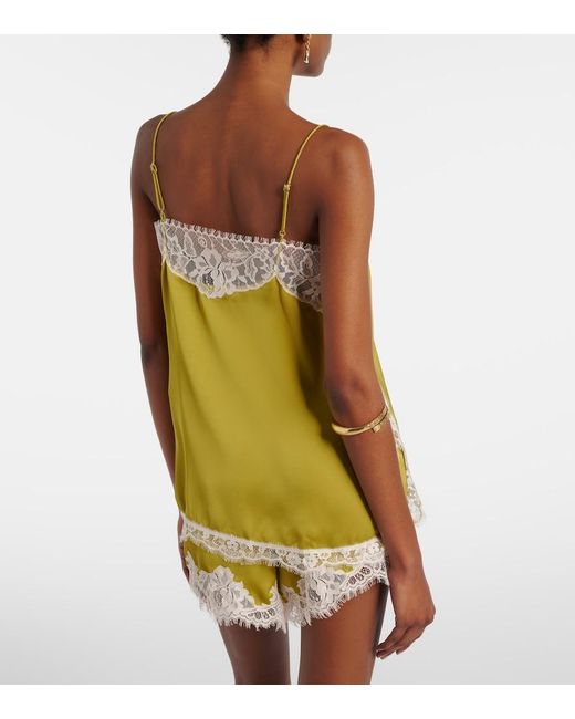 Faithfull The Brand Green Hanna Lace-Trimmed Satin Camisole