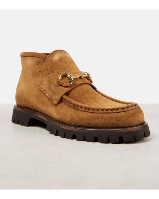 Gucci Brown Horsebit Suede Ankle Boots