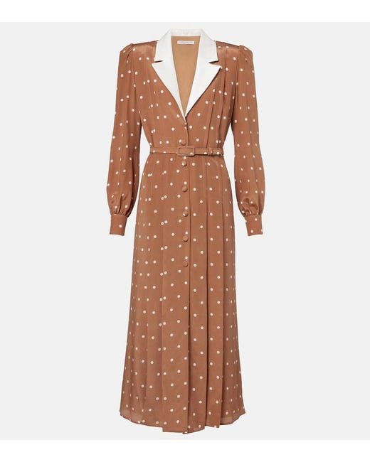 Alessandra Rich Brown Polka-Dot Silk Satin Shirt Dress