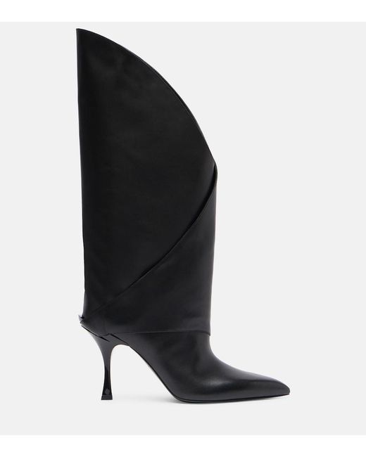 Balmain Black Twist 95 Leather Knee-High Boots