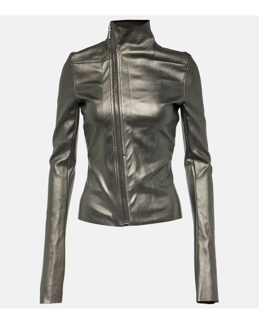 Rick Owens Green Metallic Leather And Cotton Jacket