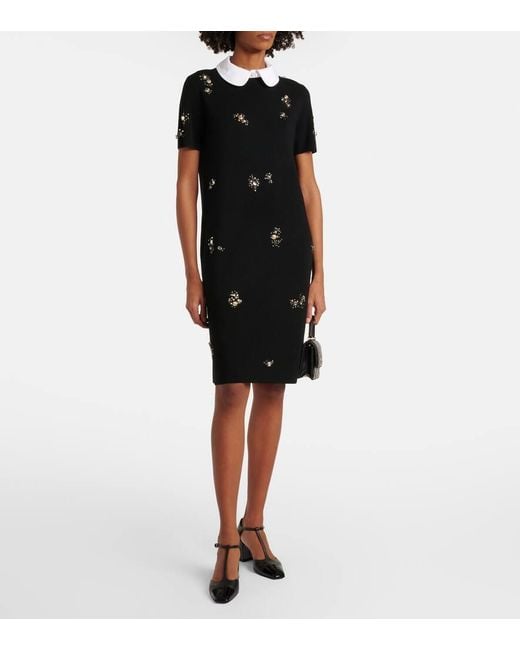 Vestido Midi De Mezcla De Lana Adornado Tory Burch de color Black