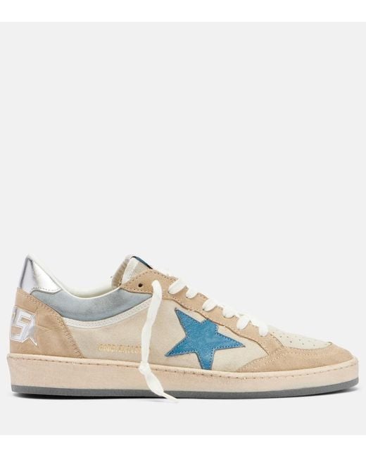 Golden Goose Deluxe Brand White Ball Star Two-Tone Suede Sneakers With Laminated Leather Star Shoes