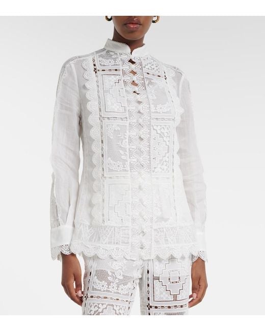 Zimmermann White Floral Lace Ramie Shirt