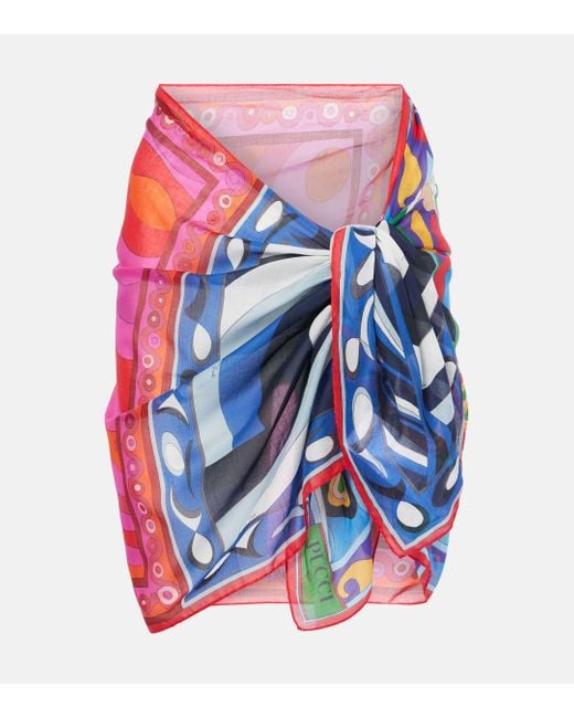Emilio Pucci Red Patchwork Printed Cotton Beach Cover-up