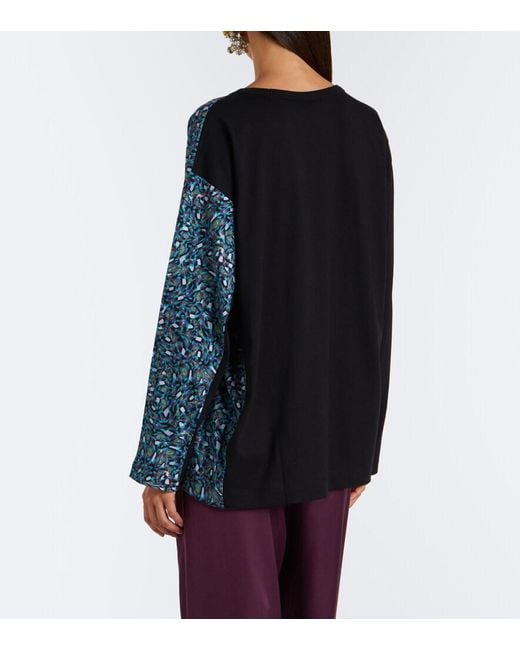 Dries Van Noten Blue Printed Cotton Jersey Top