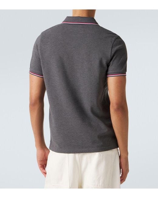 Moncler Gray Logo Cotton Pique Polo Shirt for men