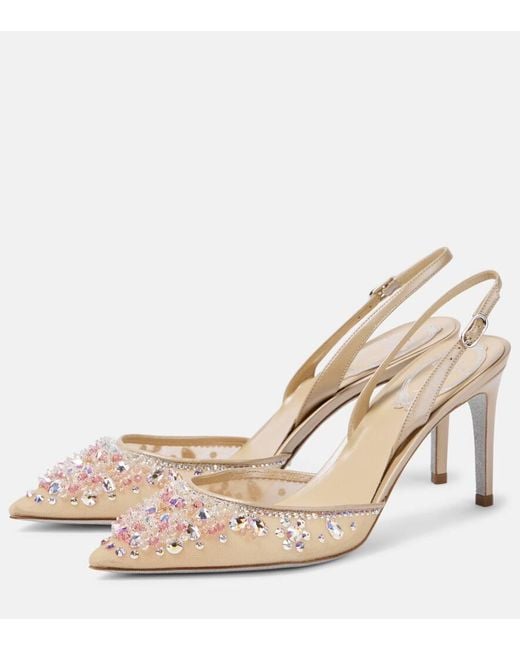 Rene Caovilla Natural Cinderella 80 Mesh Slingback Pumps