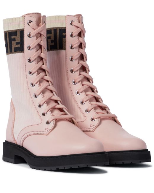 Fendi Pink Rockoko Leather Combat Boots