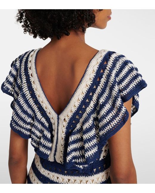 Anna Kosturova Blue Farrah Crochet Cotton Minidress
