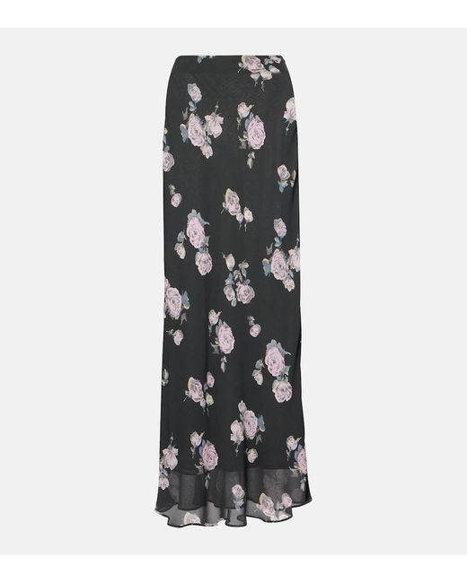 Ganni Black Floral Crepe Maxi Skirt