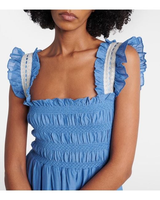 Rixo Blue Aubrie Lace-Trimmed Cotton Voile Midi Dress