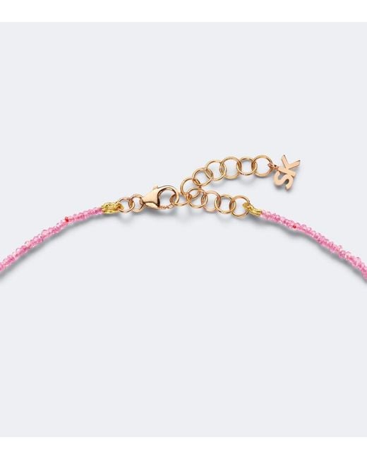 Suzanne Kalan White Infinite 18Kt Rose Beaded Necklace With Spinels And Diamonds