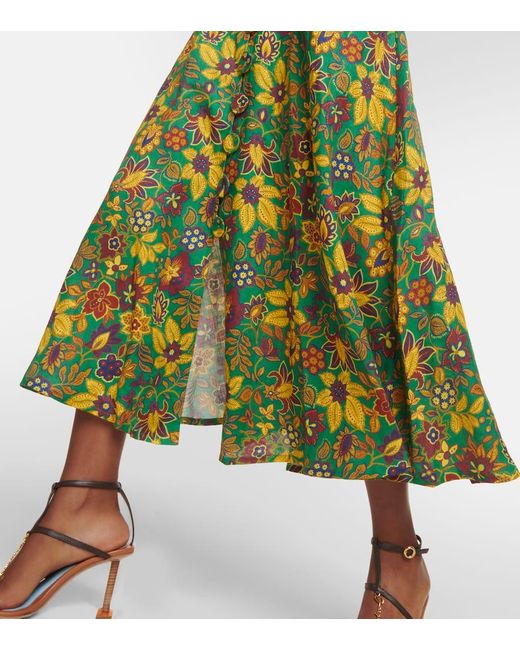 ALÉMAIS Green Isabella Floral-print Linen Midi Dress
